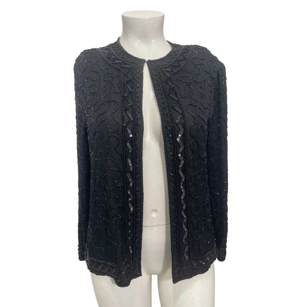 JMD New York Black  Sheer Beaded Evening Jacket Size L